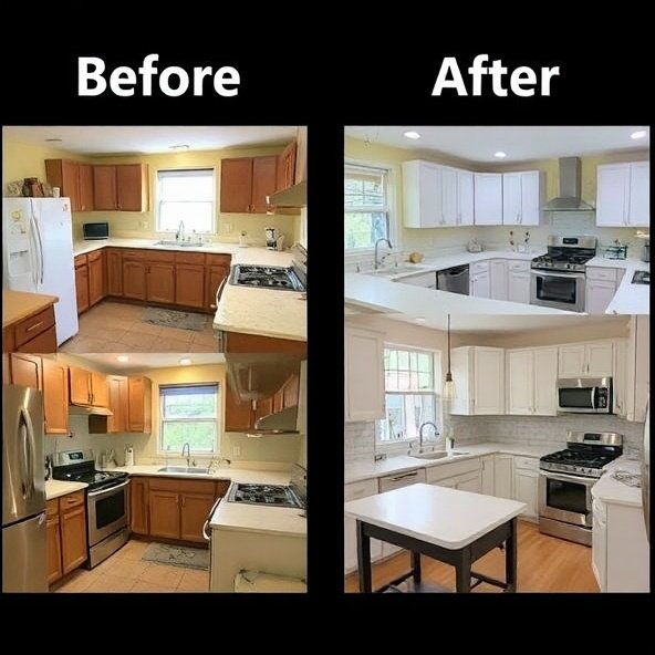 Antes y después de optimización de espacio en cocina pequeña